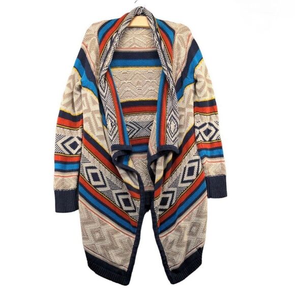 Old Navy Cardigan Sweater Tribal Aztec Print Large Cotton Draped Tunic Length - Picture 3 of 12